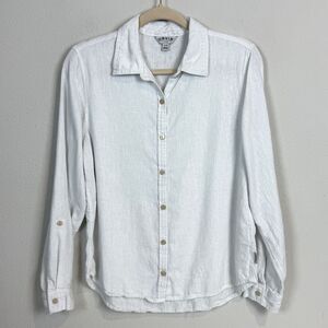 Orvis White Linen Blend Button Down Shirt S